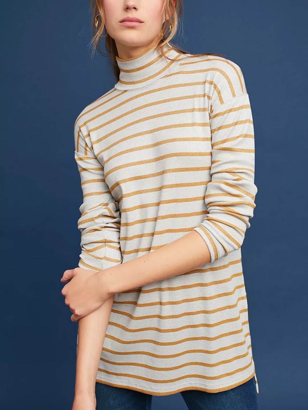 Anthropologie Vanessa Virginia Silver & Gold Shining Turtleneck Tunic Size Small
